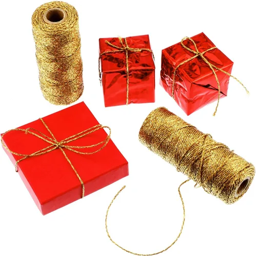 Vista 4 de Pangda 2 Rollos 200 Metros Cordel de Navidad Metálico para Panaderos, Cordel Decorativo para Envolver Regalos, Cordel para Manualidades, Cordel