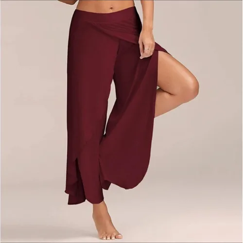 Vista 2 de WUAI-Women Pantalones de harén de yoga, con abertura lateral, pantalones deportivos de entrenamiento activo, pantalones casuales hippie, palazzo