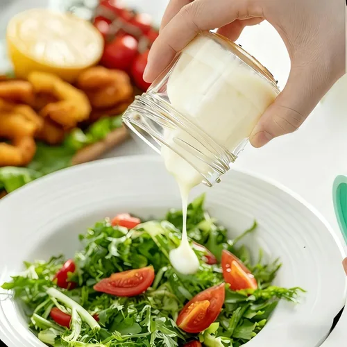 Vista 2 de stablerice 3 tamaños de recipiente de aderezo para ensaladas, condimento pequeño con tapas, tazas de salsa, mini frascos de condimentos con tapas, a