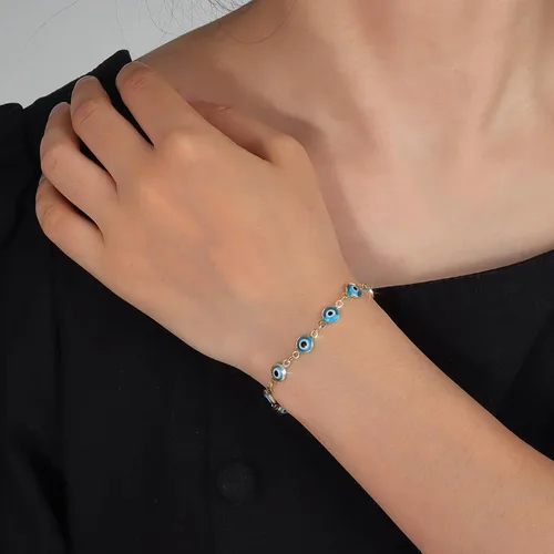 Vista 7 de Evil Eye Bracelets Blue Eye Ojo Hamsa Jewelry Dainty Gold Link Bracelets for Women Lucky Turkish Protection Trendy Birthday Jewelry Gifts