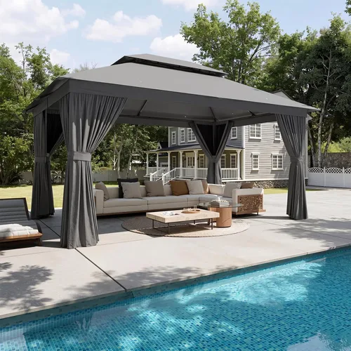 Vista 14 de Aoxun 8'x8' Outdoor Gazebo Metal Frame Canopy Tent with Curtains (Gray)