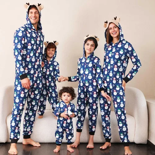 Vista 6 de CHUOAND Conjunto de pijama familiar de Navidad para parejas, ropa de dormir de Papá Noel para parejas