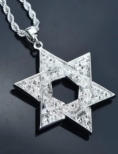 Vista 6 de Collar con colgante de estrella de David de cristal de acero inoxidable para mujeres y hombres