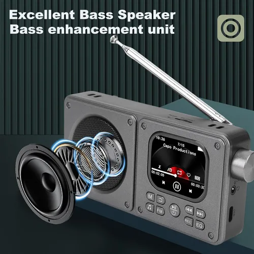 Vista 4 de Jectse Radio digital, radio de vídeo AM FM 2.01 pulgadas pantalla MP3 MP4 reproductor 5.4 altavoz, portátil recargable con conector para auriculares