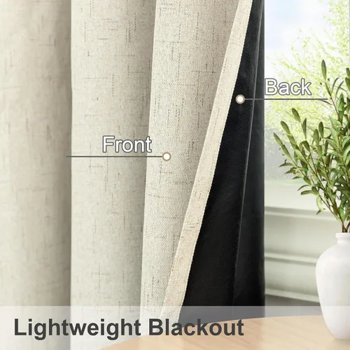Vista 2 de Pitalk Cortinas texturizadas de lino para oscurecer la habitación para dormitorio, 63 pulgadas de largo, 2 paneles con ojales burg, cortinas opacas