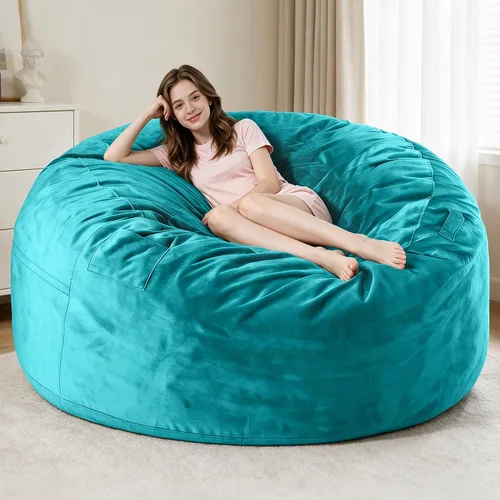 Vista 39 de Homguava Silla de Puf de 3 pies: Pufs de 3' con espuma viscoelástica, sillas de puf grandes y suaves con sofá de terciopelo holandés - Azul
