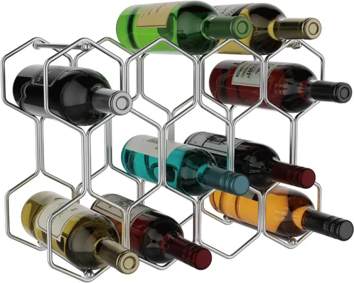Vista 10 de Buruis Estante de vino para encimera, soporte de vino de metal para 14 Negro