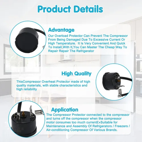 Vista 3 de Heyiarbeit Protector de sobrecarga termal del refrigerador 1/5 (HP) 150W Compresor pieza de repuesto 1 PC
