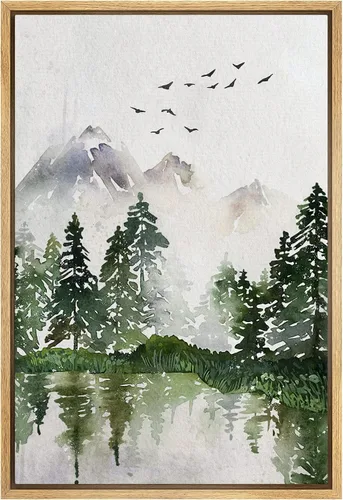 Vista 31 de SIGNWIN Lienzo enmarcado para pared, bosque blanco y negro, pino, ilustraciones de naturaleza silvestre, arte moderno, rústico, decorativo