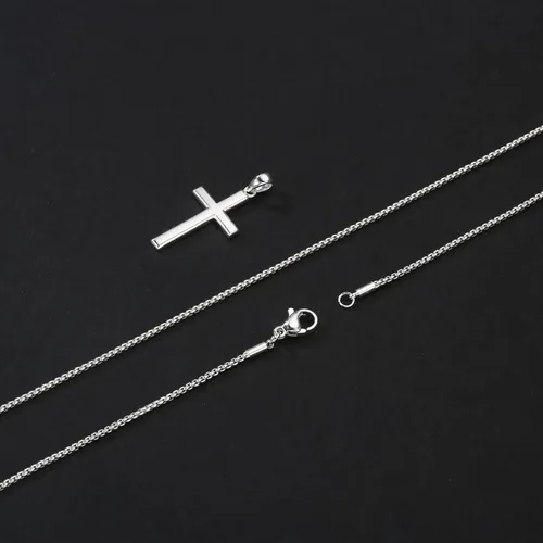 Vista 5 de Ursteel 925 Sterling Silver Cross Pendant Cross Necklace for Men, Mens Cross Necklace 18K GoldSilverBlack Box Chain Necklace for Men Women Girls 16