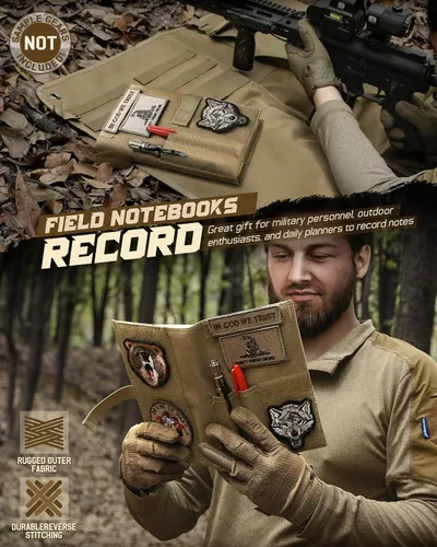 Vista 6 de Funda táctica para libro de registro militar de 5.5 x 8 pulgadas, soporte protector de libro verde, funda desmontable para cuaderno de campo