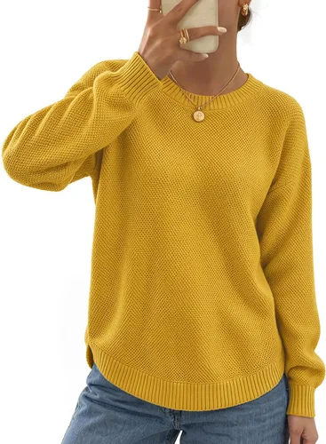 Vista 10 de MEROKEETY Suéteres de Otoño e Invierno para Mujeres Casuales Sueltos Cómodos Tops de Suéter Pullover Jumper Outfits de Moda 2025 Beige