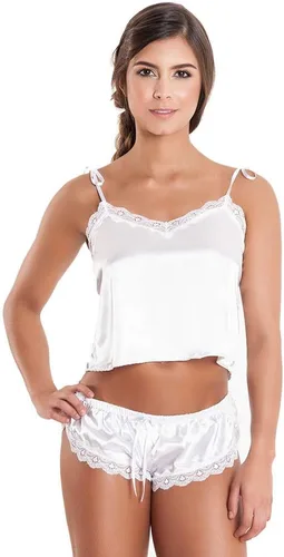 Vista 14 de Besame Babydoll - Conjunto de ropa de dormir de encaje de satén brillante para mujer Kimono negro