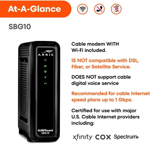 Vista 8 de [Usado] Arris (SBG10) - Combo de módem y enrutador por cable - DOCSIS 3.0 16 x 4 Gigabit y WiFi AC1600