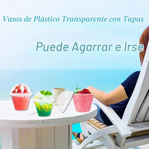 Vista 2 de Szsrcywd 50 Piezas Vasos de Plástico Transparente de 6 oz con Tapas de Cúpula, Vaso de Parfait Transparente, Vasos de Postre Desechables para Fruta