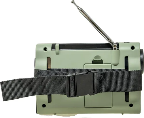 Vista 5 de Kaito KA380 Radio de emergencia y altavoz Bluetooth portátil - Radio meteorológica AM/FM NOAA recargable con panel solar y manivela verde militar
