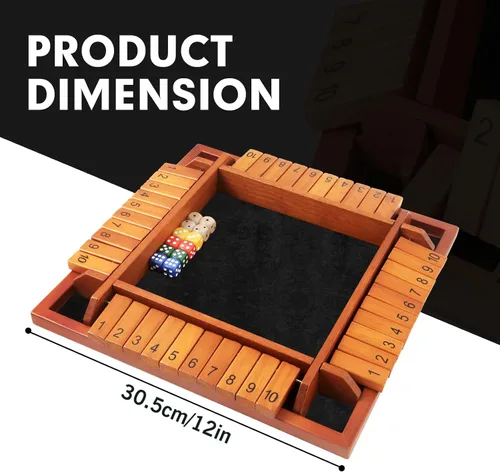 Vista 4 de TooyBing - Juego mejorado de dados Shut The Box para 1-4 jugadores, juego de mesa de madera para la familia para niños y adultos con 12 dados, juego