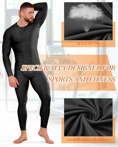 Vista 3 de Hicarer Juego de 4 piezas de ropa interior térmica para hombre, pantalones de compresión, camisas de manga larga, capa base, secado rápido, parte