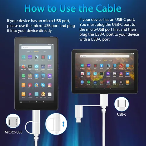 Vista 16 de Cargador rápido para tableta Amazon Fire, cable micro USB C de carga para Kindle Paperwhite, Fire HD 10 8 7 Plus, Max 11, Kids Pro, Edition Voyage