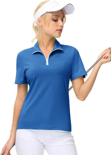 Vista 3 de JACK SMITH Camisa de golf de manga corta para mujer que absorbe la humedad polo deportivo con cremallera protección solar camiseta atlética talla XXL