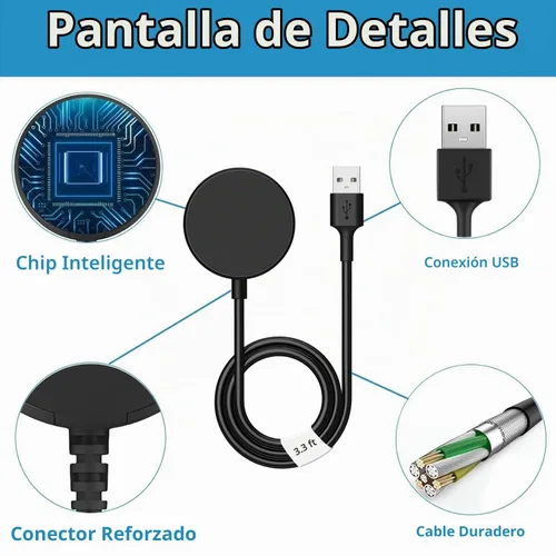 Vista 7 de Cargador de reloj inteligente, cargador inalámbrico portátil magnético, accesorios de cable de carga rápida, 3.3 pies, compatible con Samsung Galaxy