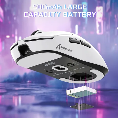 Vista 7 de ATTACK SHARK X8SE - Mouse inalámbrico para juegos, sensor óptico ajustable de 25 K DPI PAW3311, ergonómico de 2.08 oz ligero, triple modo