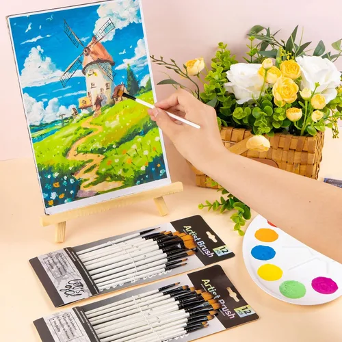 Vista 7 de YGAOHF Flat Filbert - Juego de 24 pinceles de nailon para acuarela acrílica, aceite gouache, detalles de manualidades, pintura corporal y cara, kit