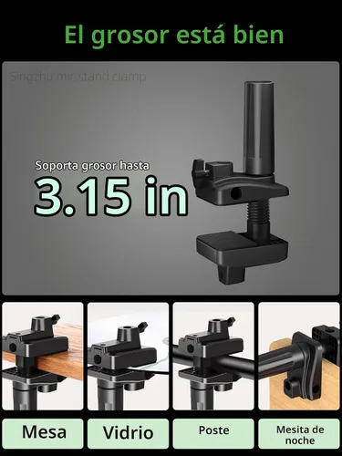 Vista 4 de Soporte de abrazadera de escritorio para suspensión de micrófono con brazo de tijera extensible y soporte, 5 orificios de inserción del brazo