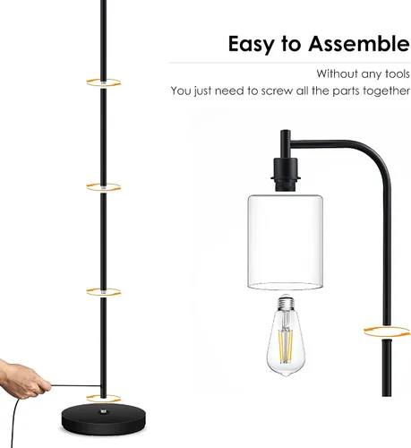 Vista 8 de BoostArea Lámpara de pie con pantalla de vidrio, lámpara de pie industrial moderna con interruptor de pie, brillante lámpara LED de 6 W para sala