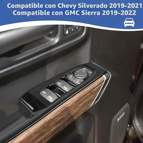 Vista 4 de RT-TCZ Panel de interruptor de ventana eléctrica Silverado para Chevy Silverado 2019-2021 para GMC Sierra 2019-2022, accesorios interiores de grano