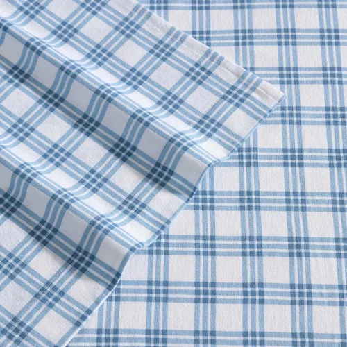 Vista 5 de Eddie Bauer - Sábanas de cama individual, juego de ropa de cama de franela de algodón con funda de almohada a juego, cepilladas para mayor suavidad