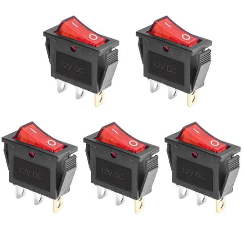 Vista 13 de KCD3 SPST de encendido/apagado de 3 pines, 2 posiciones, interruptor basculante instantáneo DC 12V-24V 30A con LED verde para barco - Paquete de 5