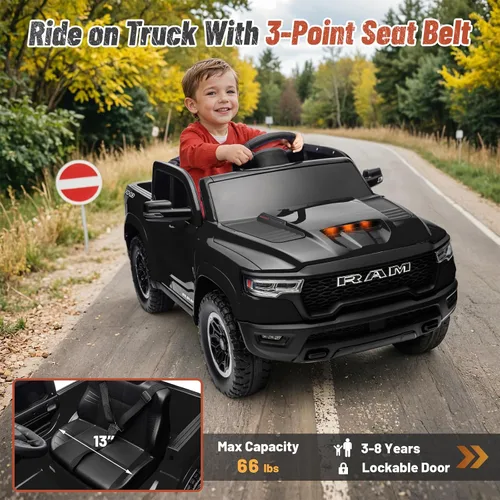 Vista 2 de Ram 1500 con Licencia - Juguetes de Montar para Niños de 4-8 años, Carro Eléctrico para Niños con Control Remoto, Alimentado por Batería con Llave