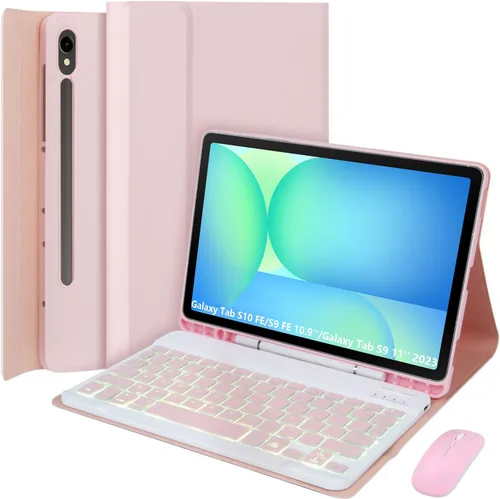 Vista 8 de Funda de teclado para Samsung Galaxy Tab S10 Lite/S10 FE/S9 FE de 10.9 pulgadas/Galaxy Tab S9 de 11 pulgadas 2023, mouse y teclado Bluetooth