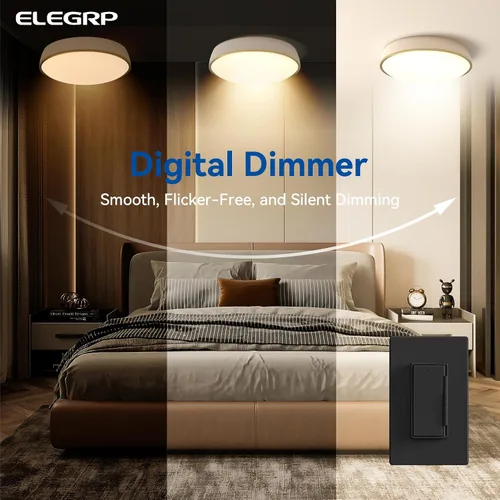 Vista 2 de ELEGRP Interruptor digital de atenuación de luz para luces LED / CFL regulables de 300 W e incandescente/halógeno de 600 W, interruptor de luz LED