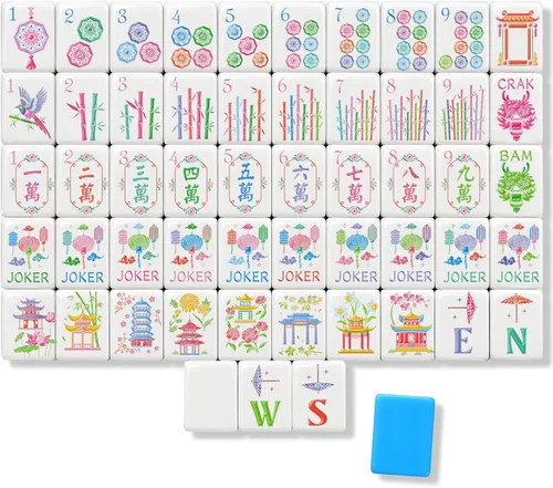 Vista 12 de Simgoing 160 azulejos Mahjong americanos grabados, modernos, verde menta