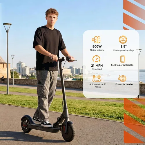 Vista 4 de Scooter eléctrico, motor de 1200W-500W, 28-21 millas, neumáticos de 10 a 8.5 pulgadas, aplicación