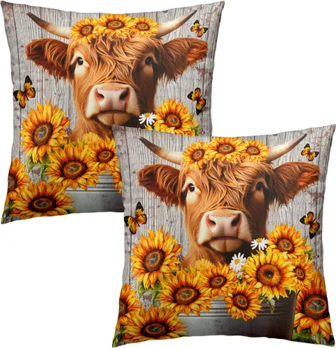 Vista 212 de Giwawa Juego de 2 fundas de almohada decorativas con diseño floral de girasol de 16 x 16 pulgadas, fundas de cojín decorativas para el hogar, sofá