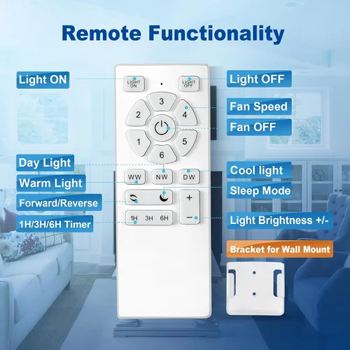 Vista 9 de Ventiladores de techo de 42 pulgadas con luces y control remoto, ventilador de techo negro con 5 aspas, motor DC reversible de 6 velocidades, LED