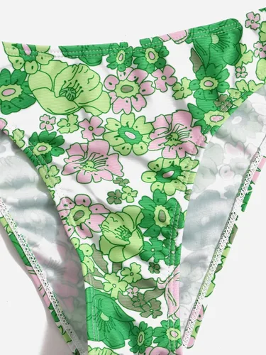 Vista 4 de Cozyease Traje de baño floral de 2 piezas para mujer con nudo frontal inalámbrico lindo conjunto de bikini