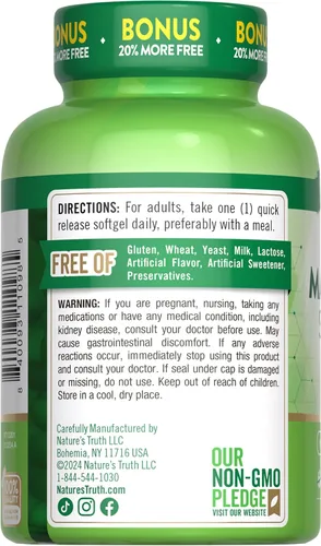 Vista 7 de Nature's Truth Magnesio 400mg 72 cápsulas blandas Tamaño de valor Extra fuerte de óxido de magnesio Suplemento sin OMG y sin gluten