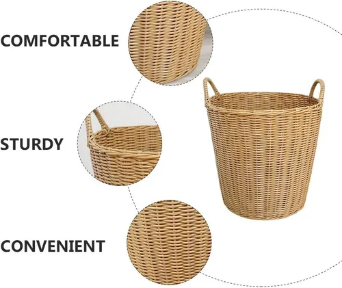 Vista 7 de BESTOYARD Cesta de lavandería tejida de plástico, portátil, plegable, imitación de ratán, gran capacidad, ideal para espacios mínimos