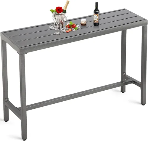 Vista 14 de Mesa de bar al aire libre, mesas de barra de altura de mostrador de patio, mesa de bar rectangular de 47 pulgadas para patio, jardín, balcón, junto