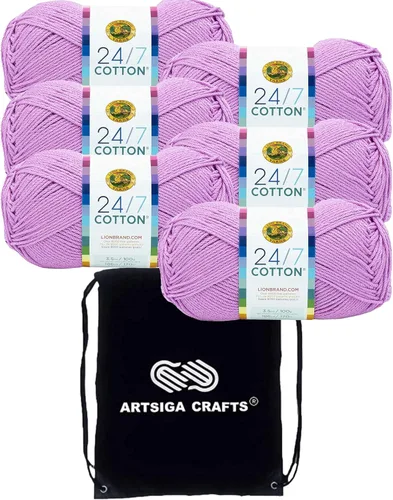 Vista 67 de Lion Brand 24/7 Algodón Blanco 761-100 (6-Carrillos - Mismo Lote de Tinta) Hila Gruesa Media #4 de Algodón para Crochet y Tejido con Bolsa