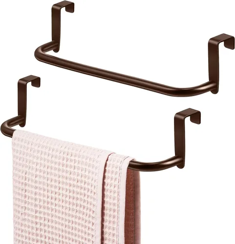 Vista 10 de 2 piezas barra toallero de metal para gabinete de cocina, barra toallero de acero para colgar en el interior o exterior de las puertas, hogar, Negro