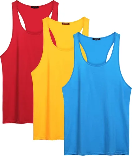 Vista 3 de COOFANDY Paquete de 3 camisetas sin mangas de algodón para hombre, sin mangas, estilo casual, clásicas