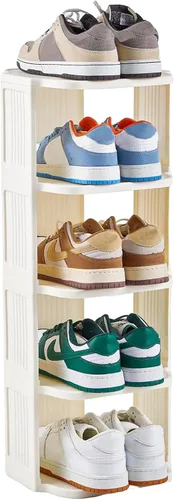 Vista 16 de UFORU - Zapatero pequeño, organizador de zapatos vertical de 5 niveles de plástico para espacios pequeños y estrechos, organizador de zapatos Negro