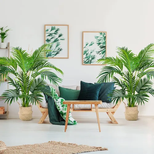 Vista 8 de Worth Garden - Palma areca artificial de 4 pies, 2 paquetes en maceta, palmera de caña falsa para interiores y exteriores, Dypsis Lutescens, planta