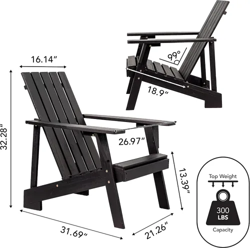Vista 3 de JONATHAN Y Irving PAT1001D - Silla Adirondack de madera de acacia maciza, resistente a la intemperie, para jardín, terraza y hoguera, acabado negro