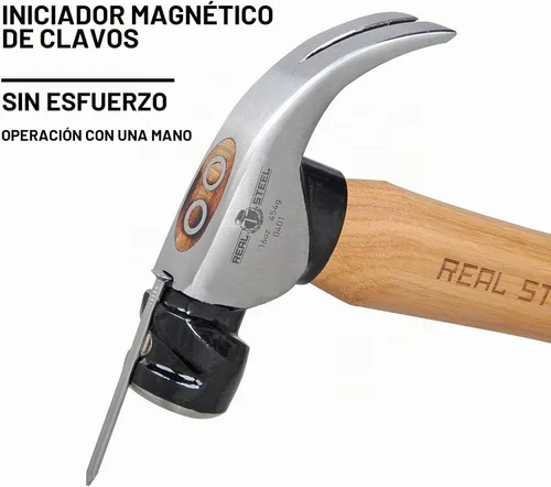 Vista 3 de REAL STEEL Martillo de garra curvada de cabeza magnética de 16 onzas con mango de madera de nogal garra con cara lisa 0401